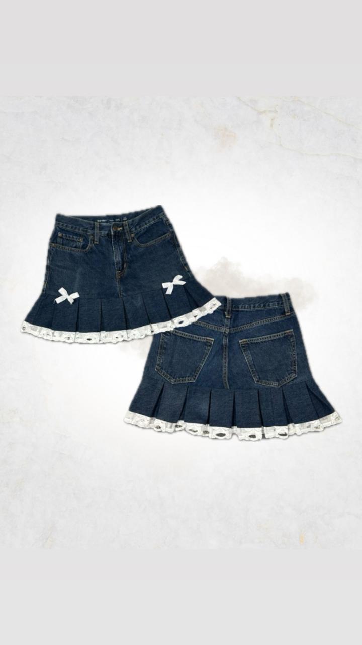Upcycled Denim Net Mini Skirts
